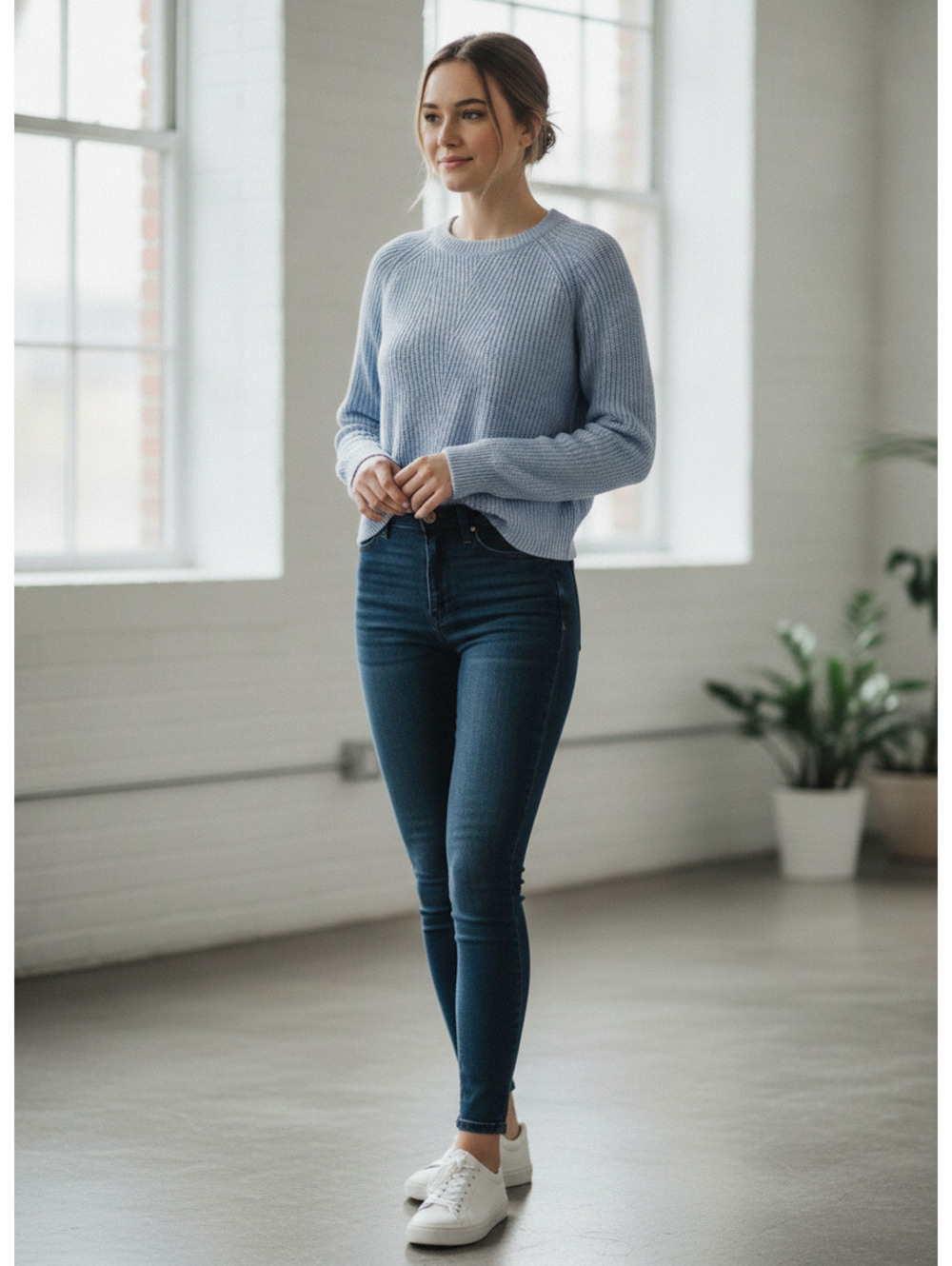 Aqua 100 % Cashmere Heather Blue Crewneck Sweater Size S